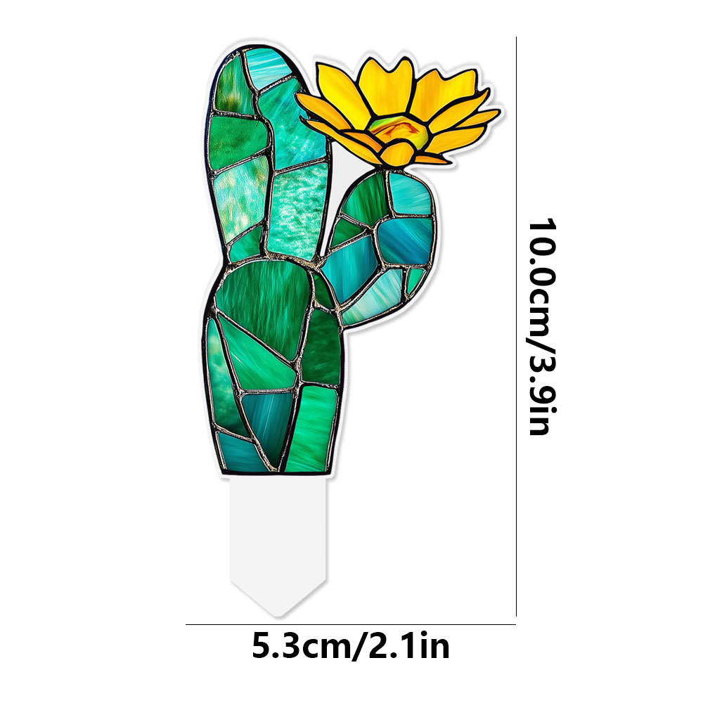  Plant Stained Glass Mushroom Cactus Glass Decor Flower Suncatcher Desk Windowsill Shelf Decor Plant Lover Gifts for Mom Teacher