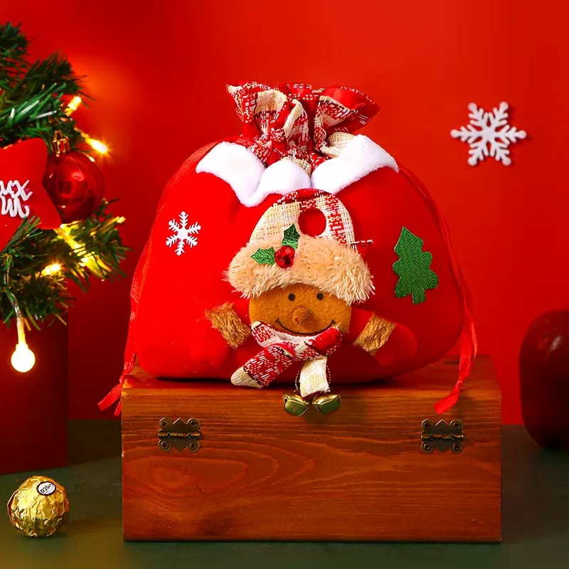 🎄 Christmas Reusable Drawstring Gift Bags – Doll Design (Reindeer/Santa/Snowman)!