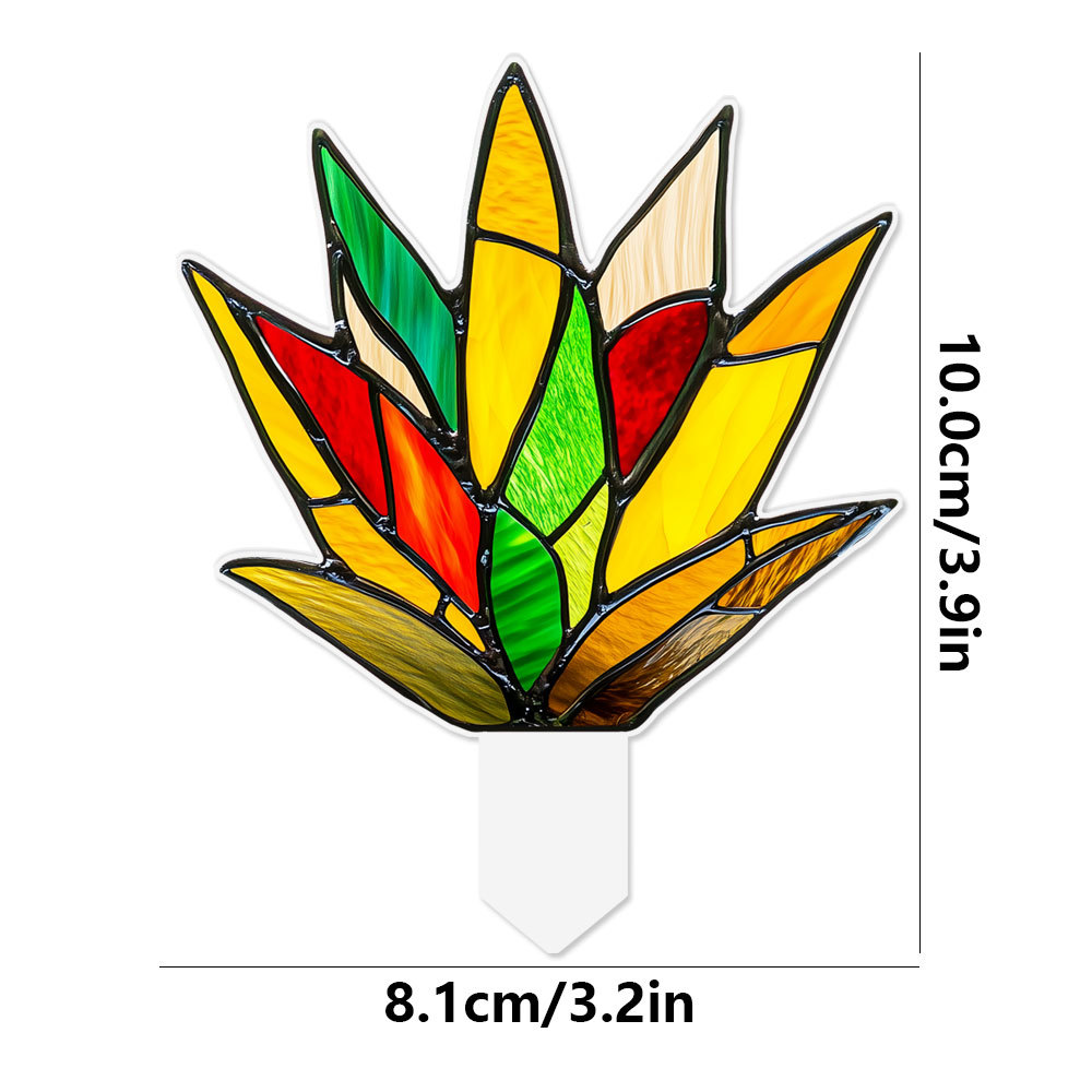  Plant Stained Glass Mushroom Cactus Glass Decor Flower Suncatcher Desk Windowsill Shelf Decor Plant Lover Gifts for Mom Teacher