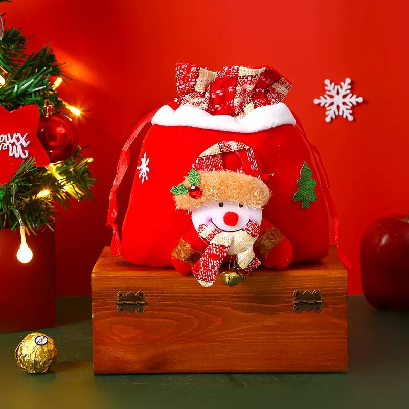 🎄 Christmas Reusable Drawstring Gift Bags – Doll Design (Reindeer/Santa/Snowman)!