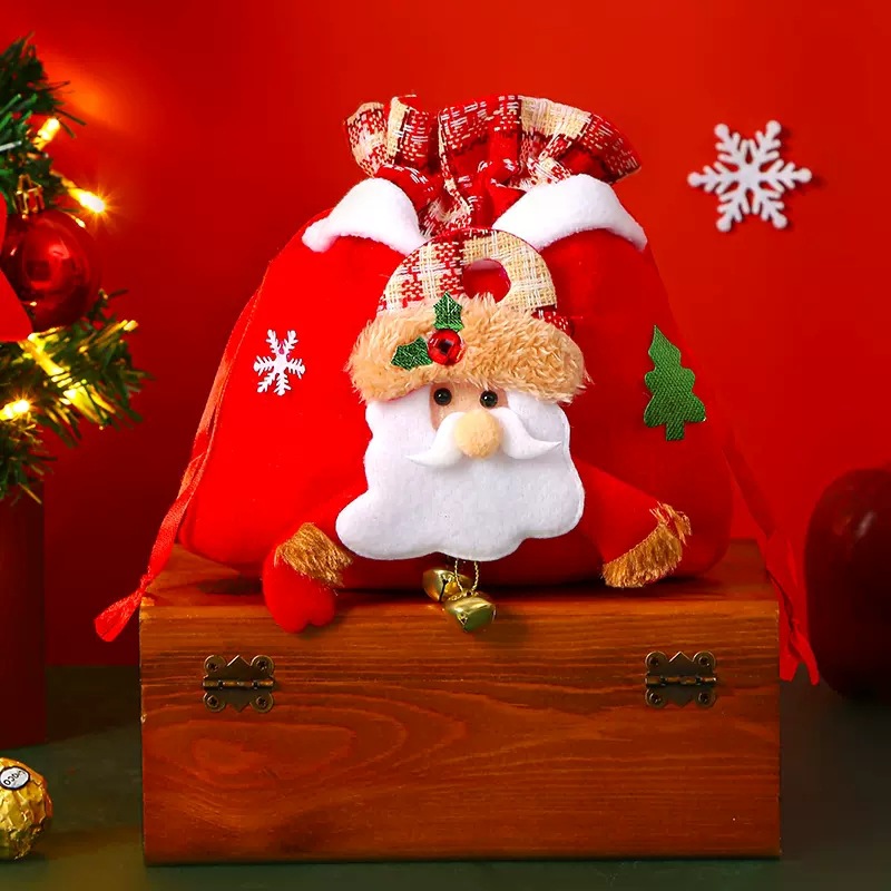 🎄 Christmas Reusable Drawstring Gift Bags – Doll Design (Reindeer/Santa/Snowman)!