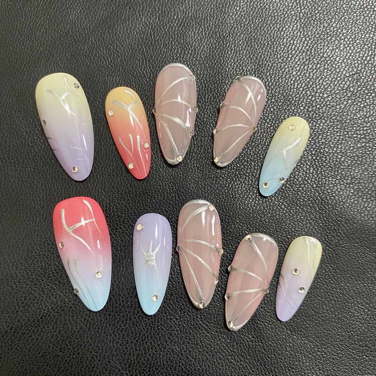 Rainbow Line Handmade Nails