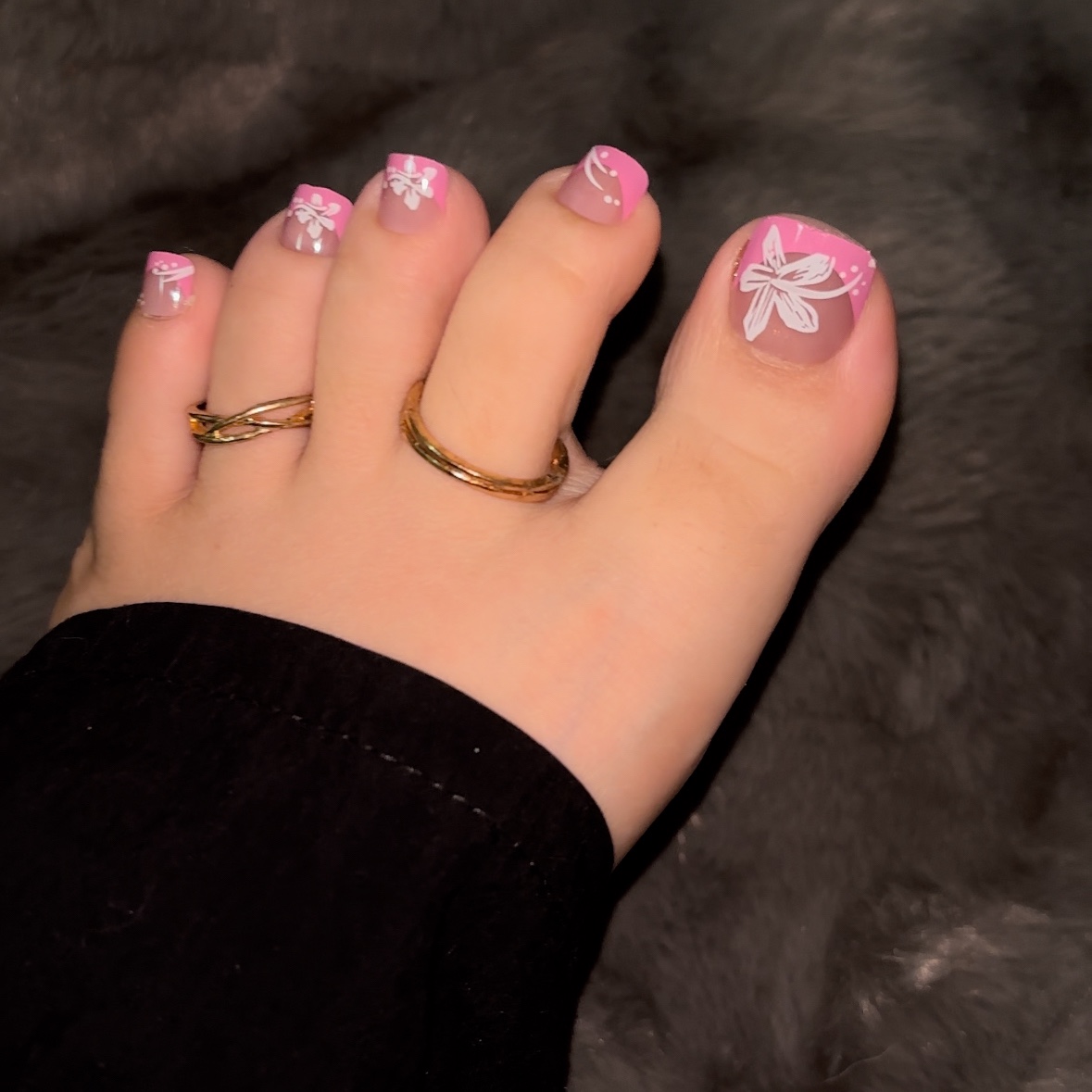 White Floral French Toe Nails