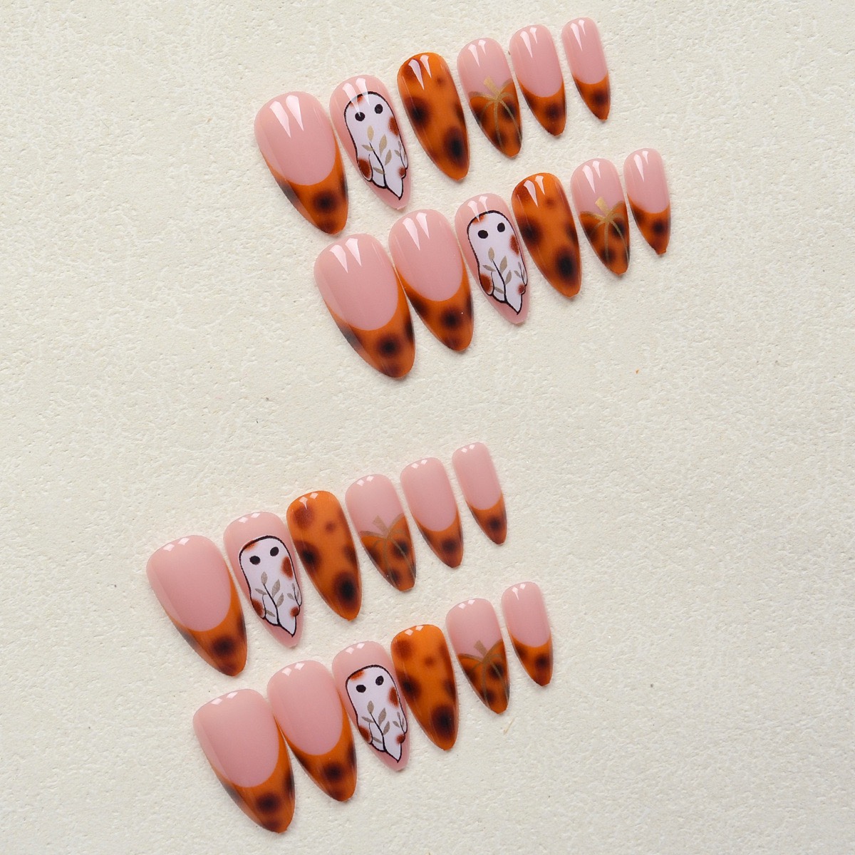 No-Face Pumpkin Halloween Nails