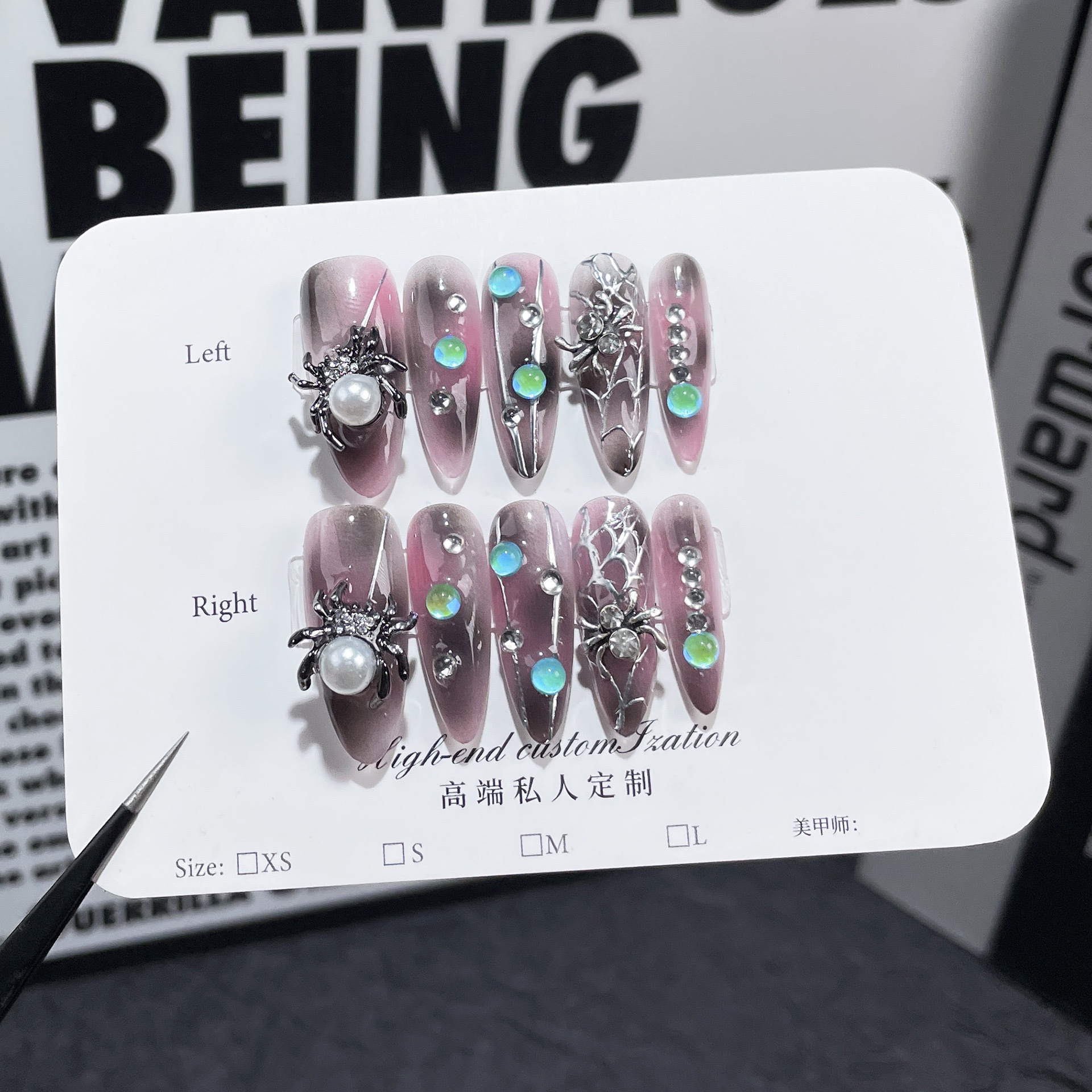 Flaming spider Handmade Nails