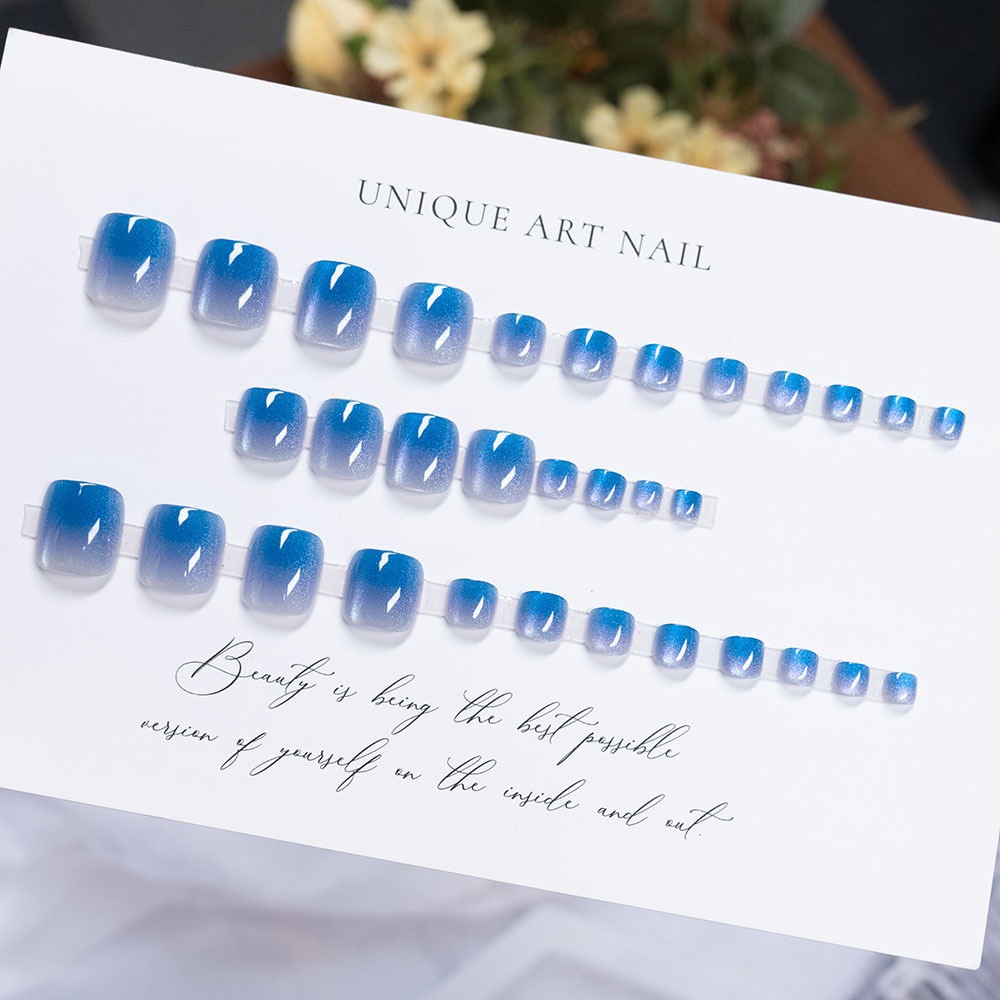 Ombré Blue Cat Eyes Toe Nails 32pcs