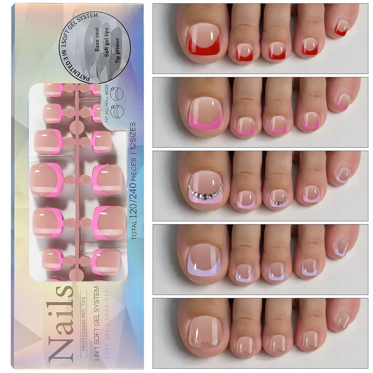 Five Colors  French Tips | Toenail