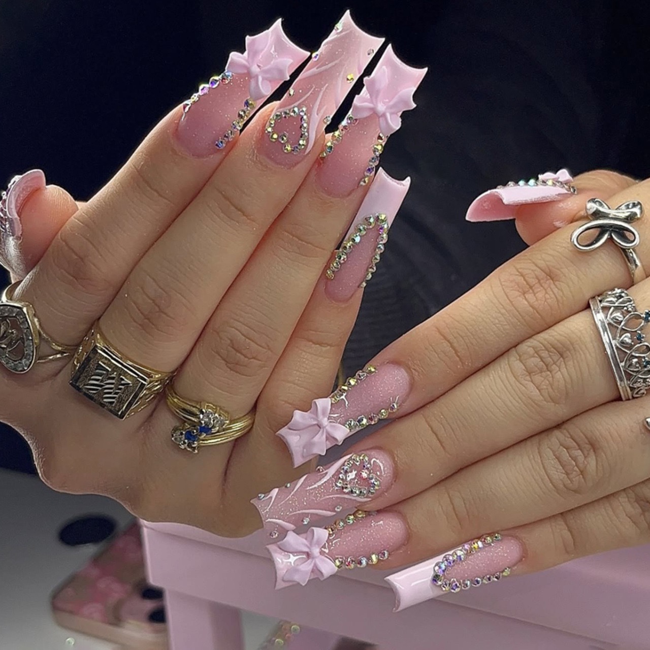 Pink Diamond Long Nails