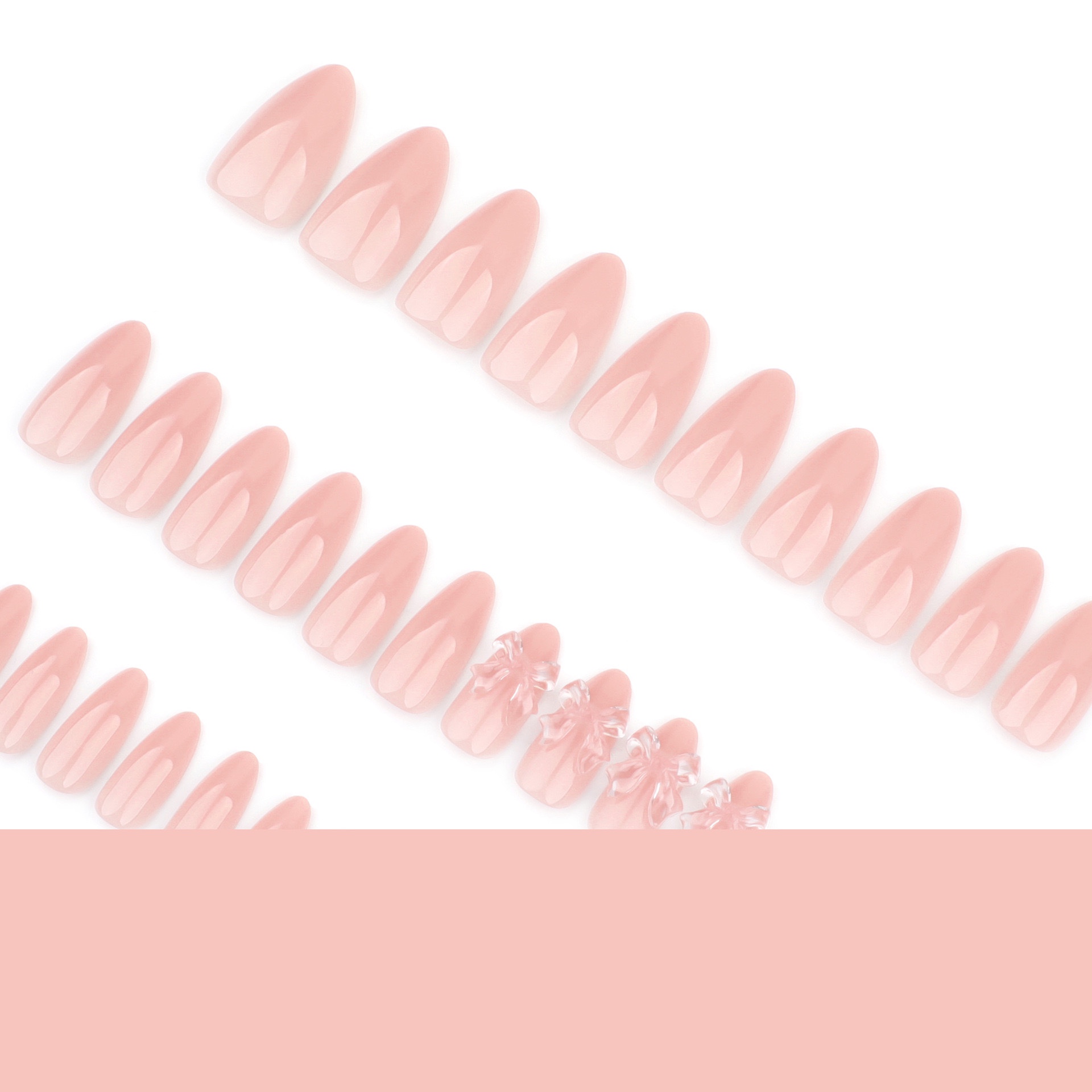 3D Nude Pink Bow Medium Nails