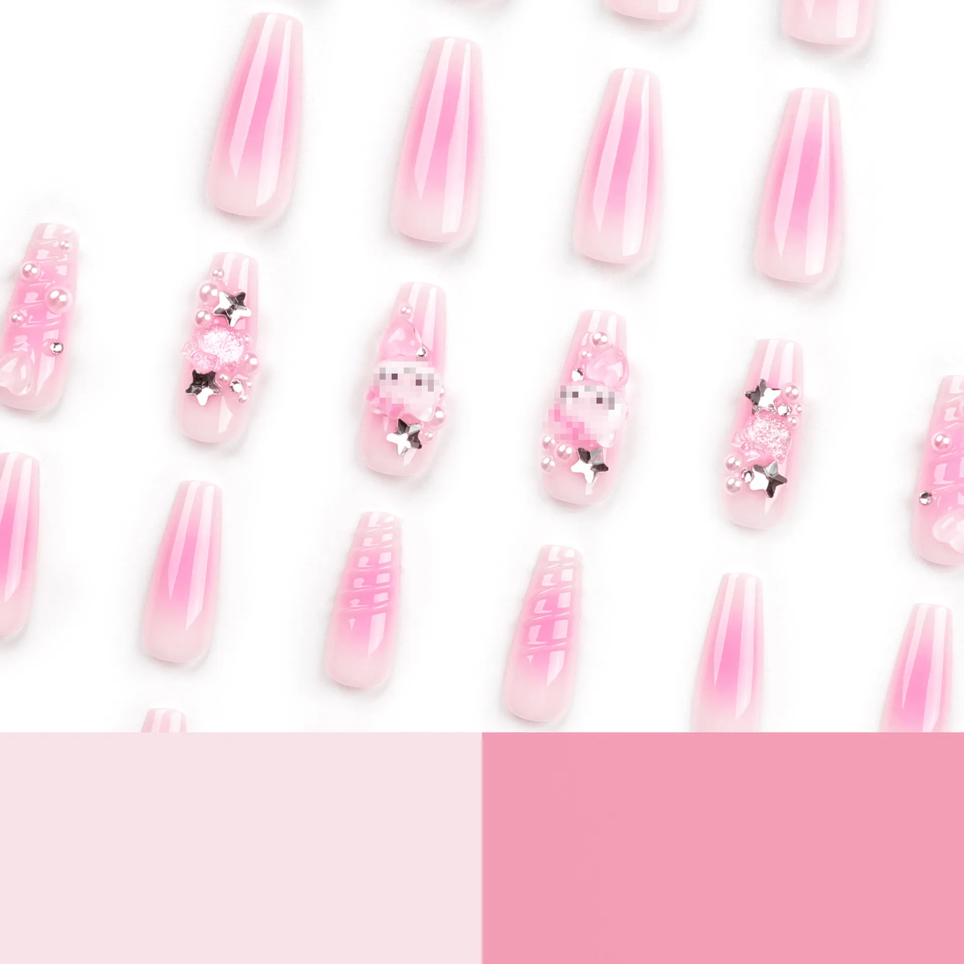 3D pink blush long nails