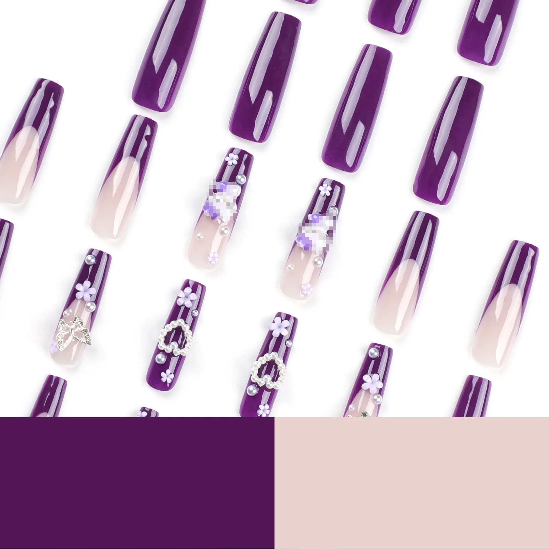 3D Purple Cat Long Nails