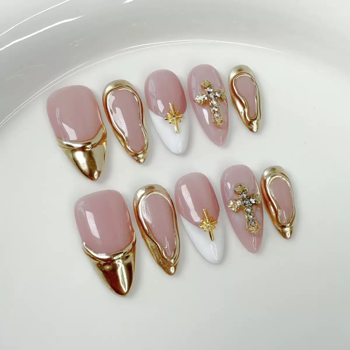 Golden Cross Handmade Nails