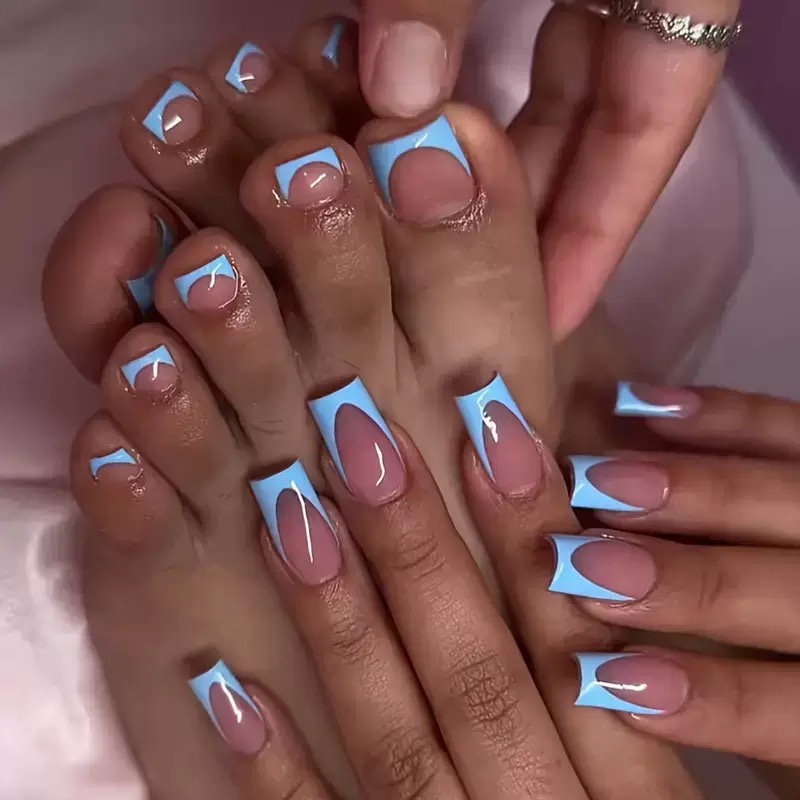 Classic Blue French Hand&Foots Nails