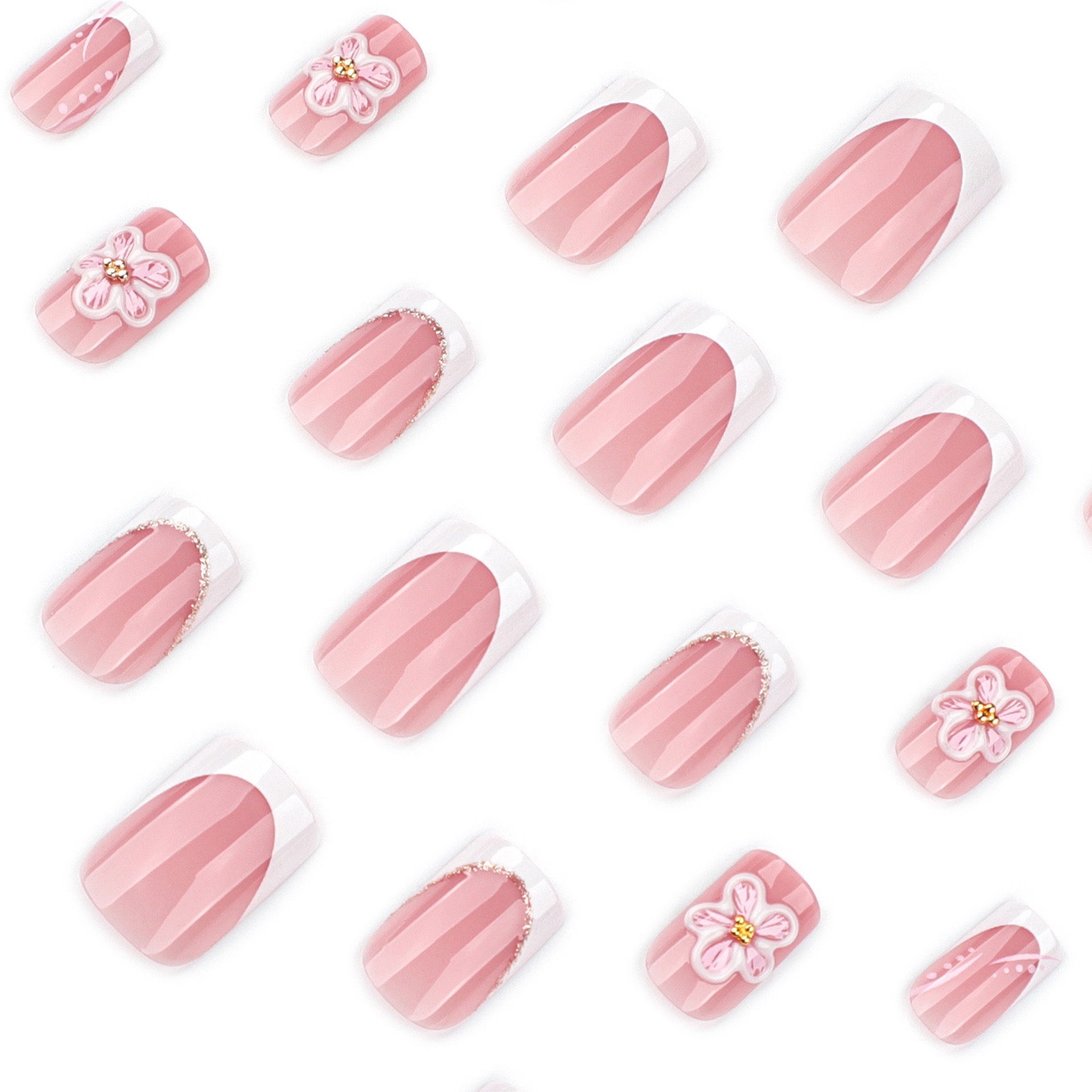 3D Flowers White French Tips Short Nails