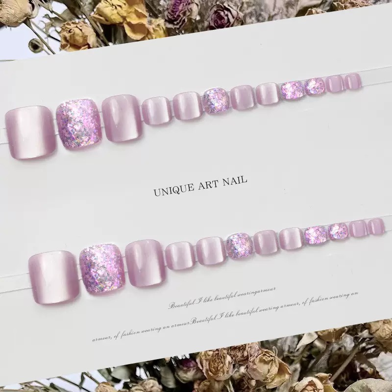 Purple Glitter Cat Eyes Press On Toenails