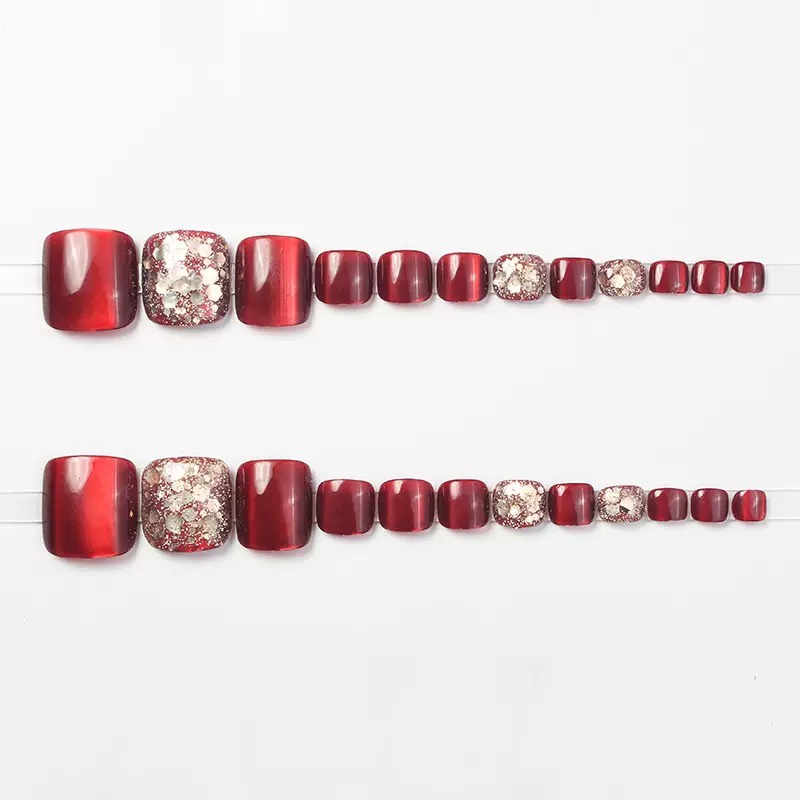 Wine Glitters Press On Toenails