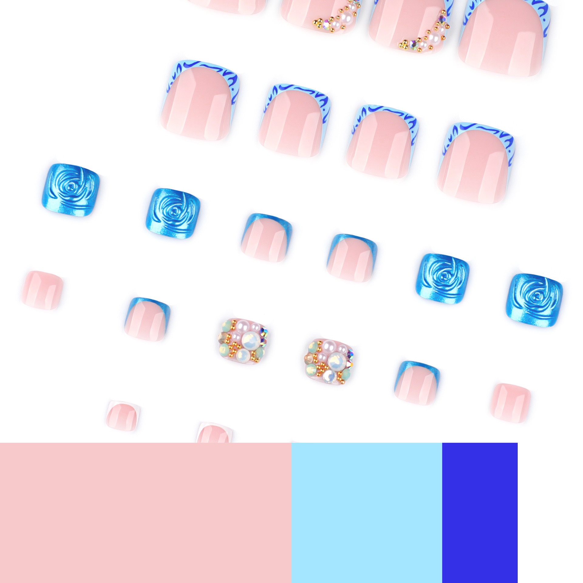 Blue Leopard Print French Tips Toe Nails