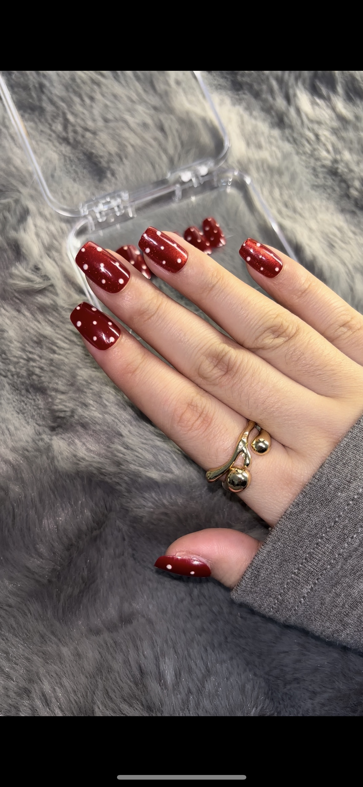 Red  Polka Dots Cat Eyes Press On Nails