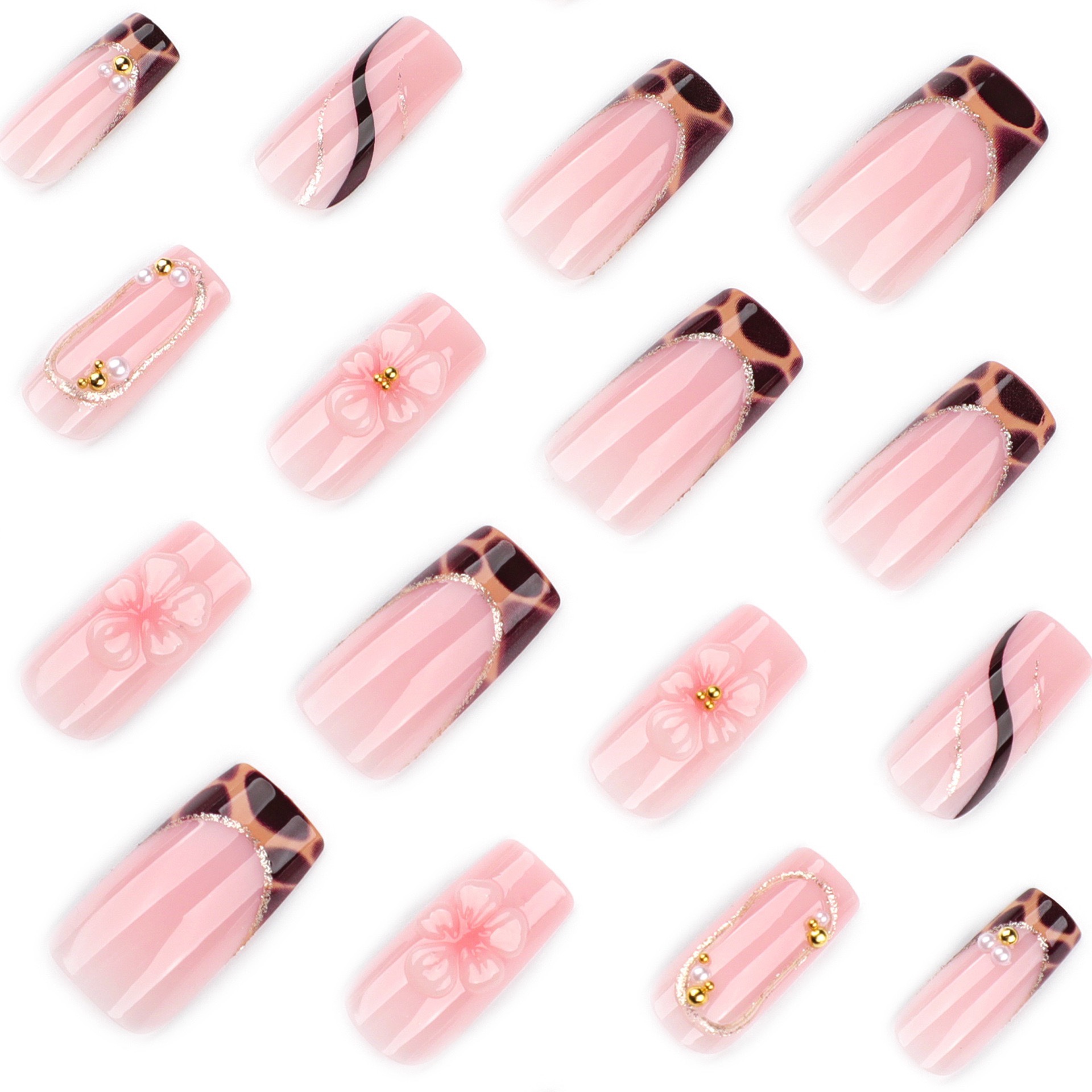 Tortoise 3D Flowers Medium Nails