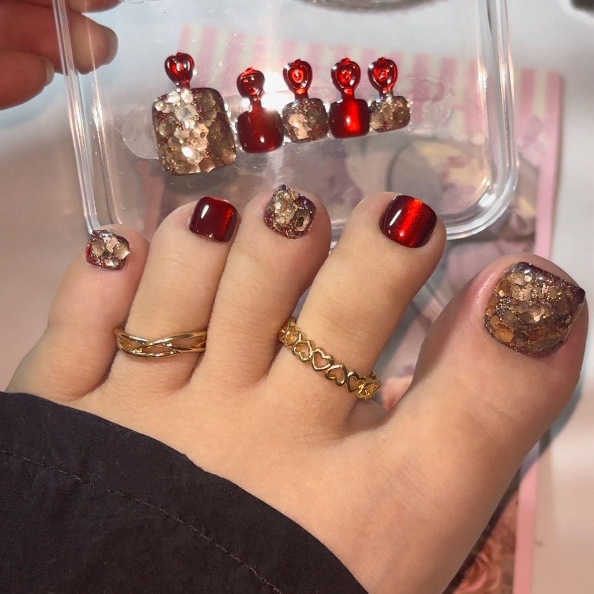 Wine Glitters Press On Toenails