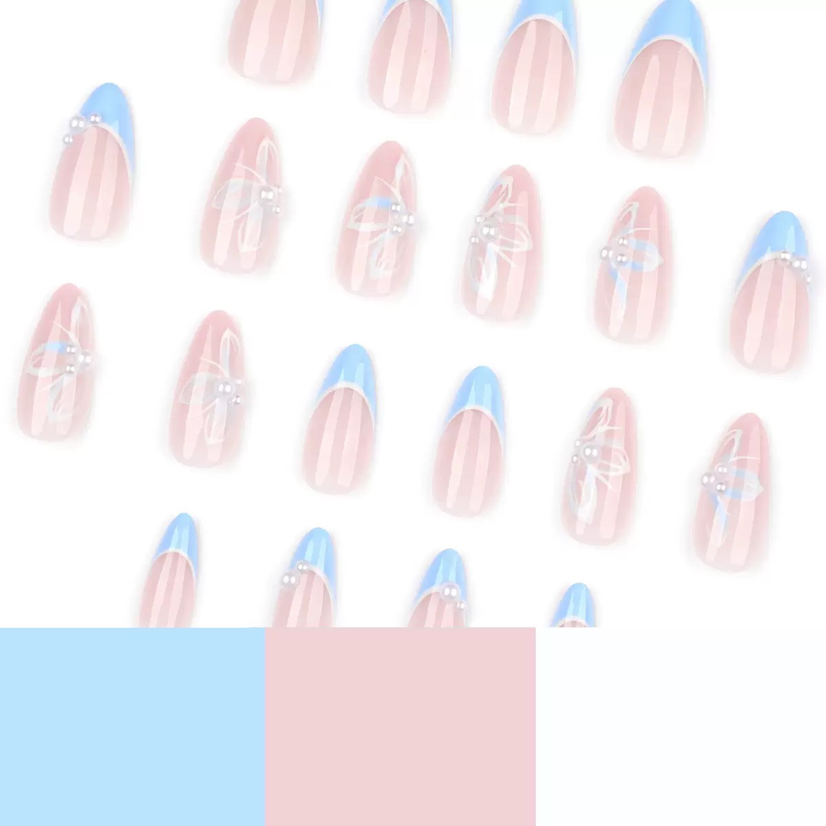 Baby Blue Pearl Butterfly Medium Nails