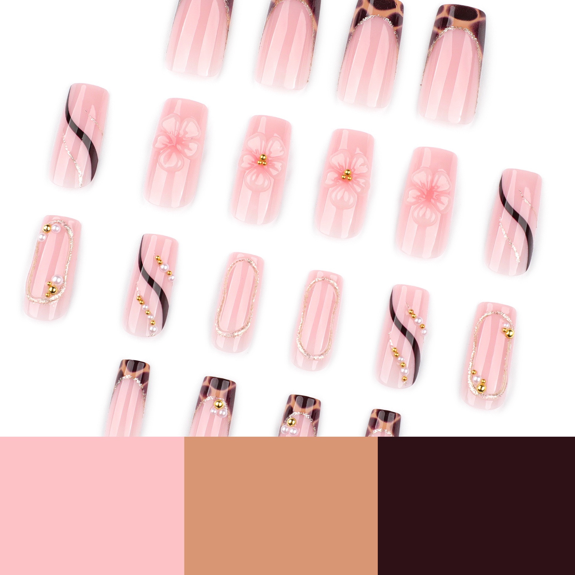 Tortoise 3D Flowers Medium Nails