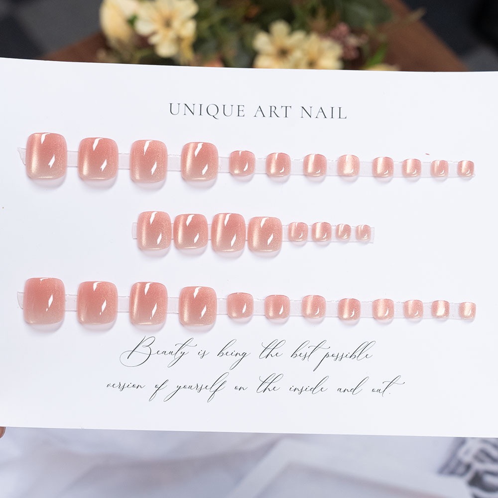 Ombré Pink Cat Eyes Toe Nails 32pcs