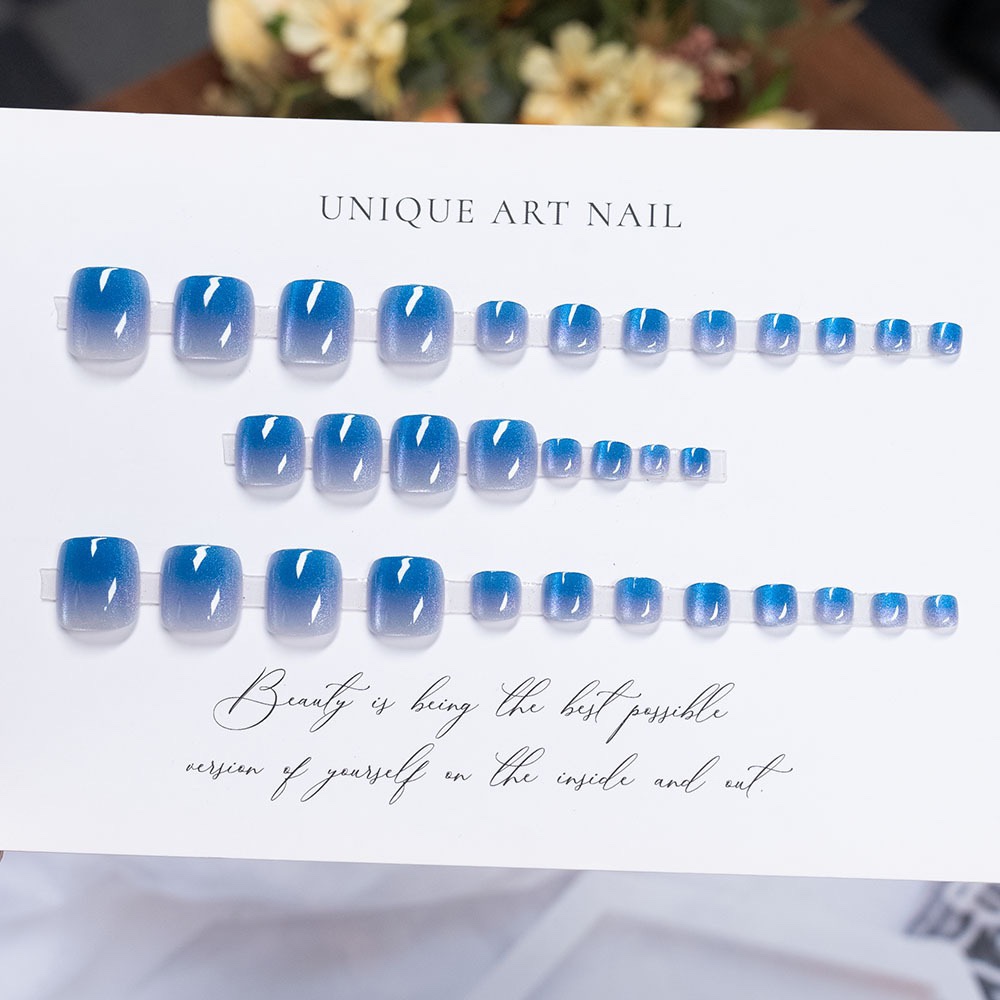 Ombré Blue Cat Eyes Toe Nails 32pcs