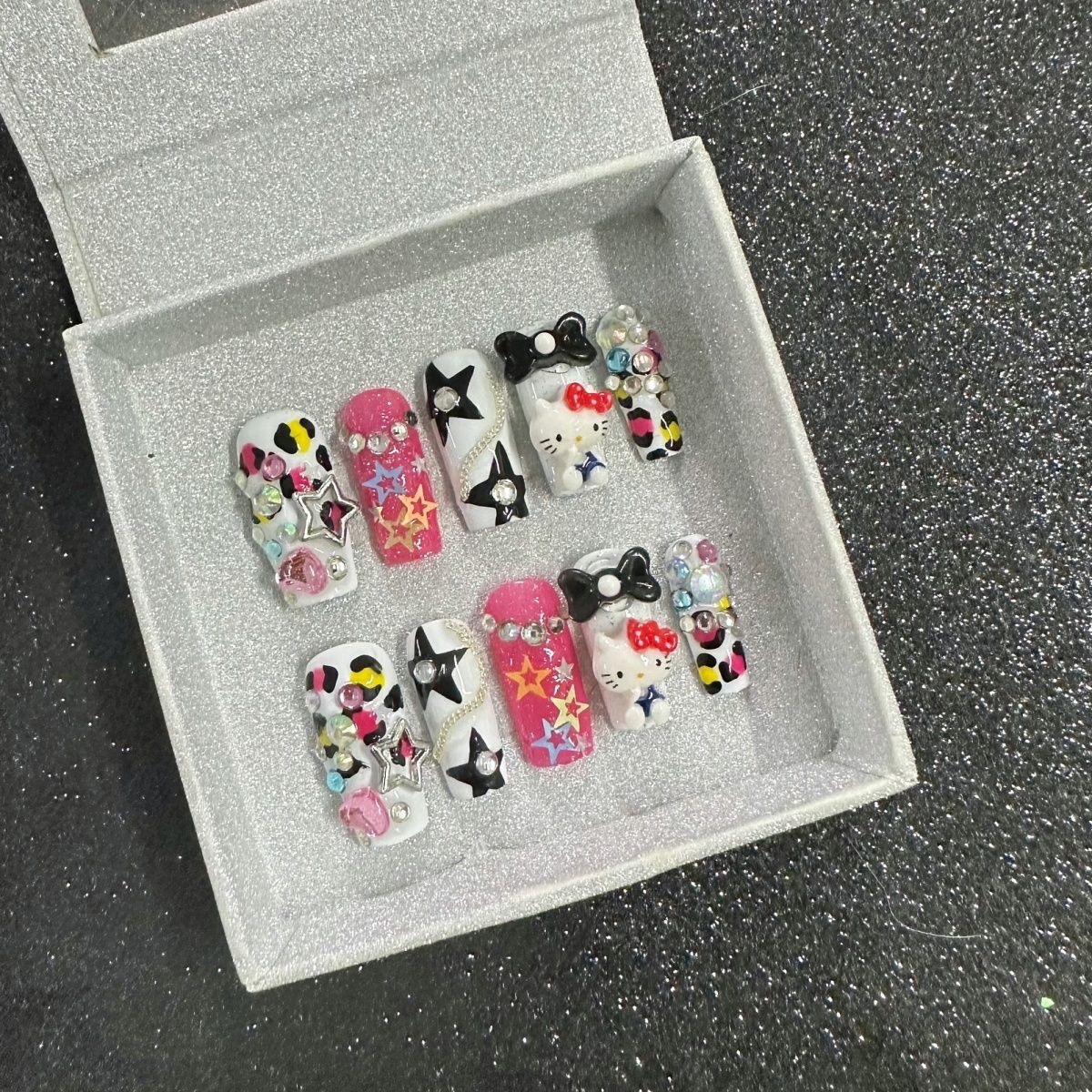 Black Hello Kitty Handmade nails