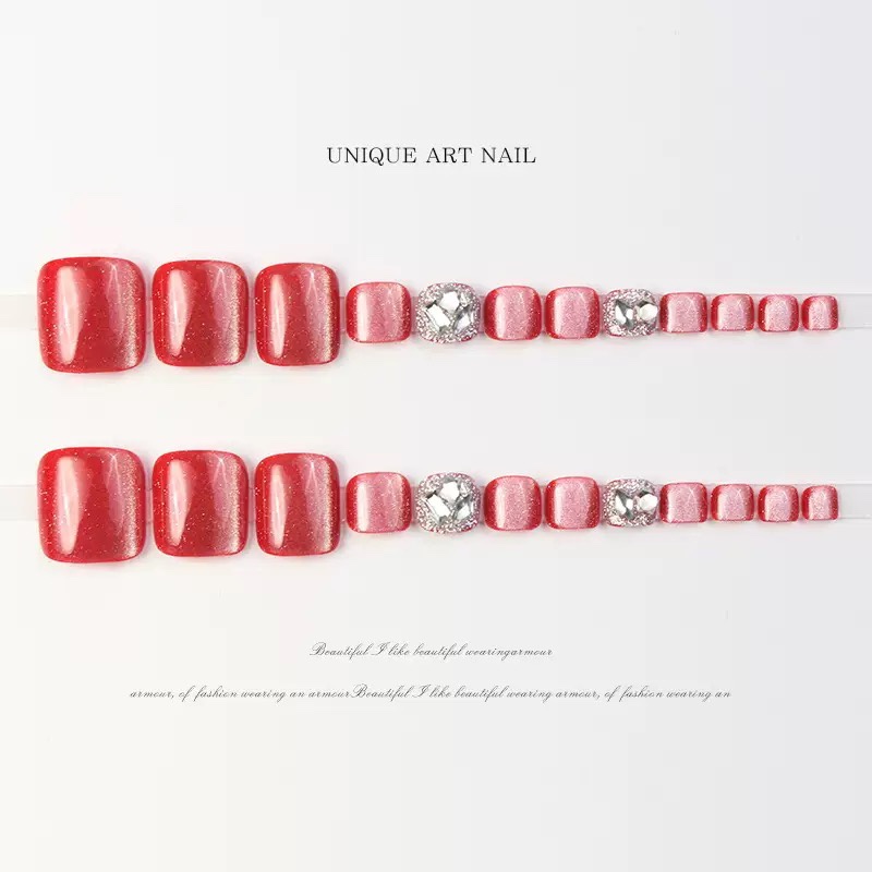 Red Cat Eyes Press On Toenails