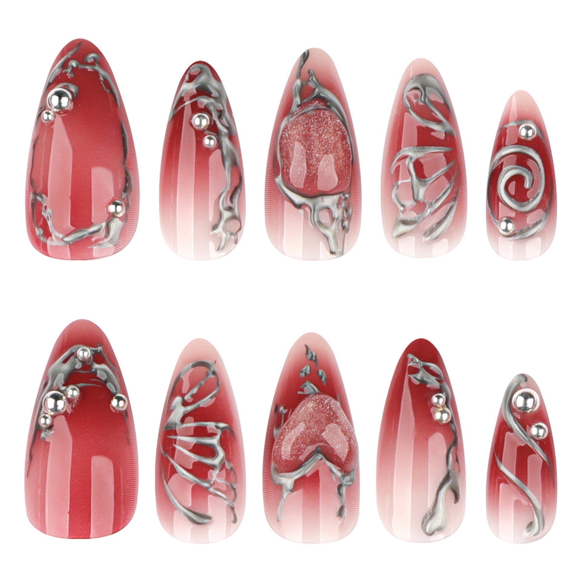 3D Metal Heart Medium Nails