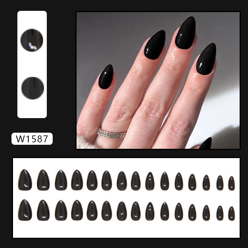 All Black Almond Medium Nails