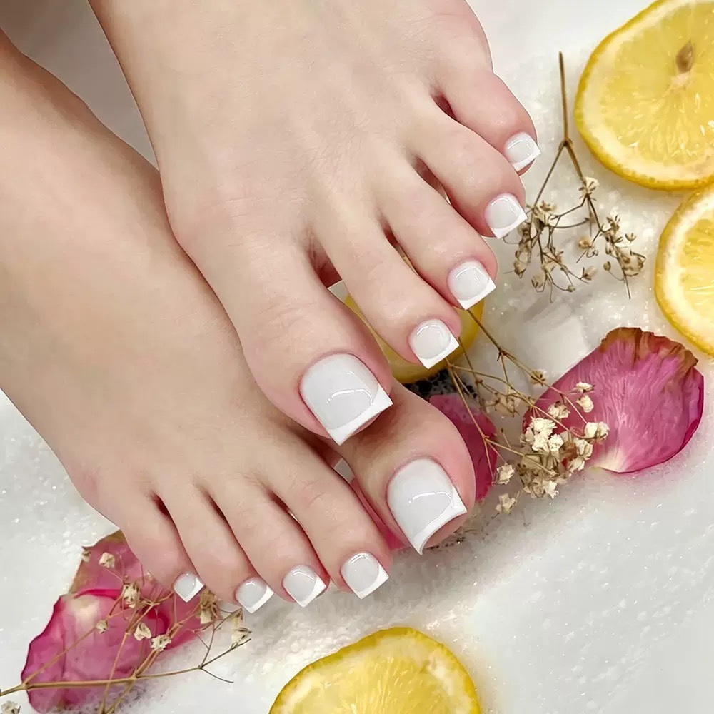 Pure White French Tips Toe Nails