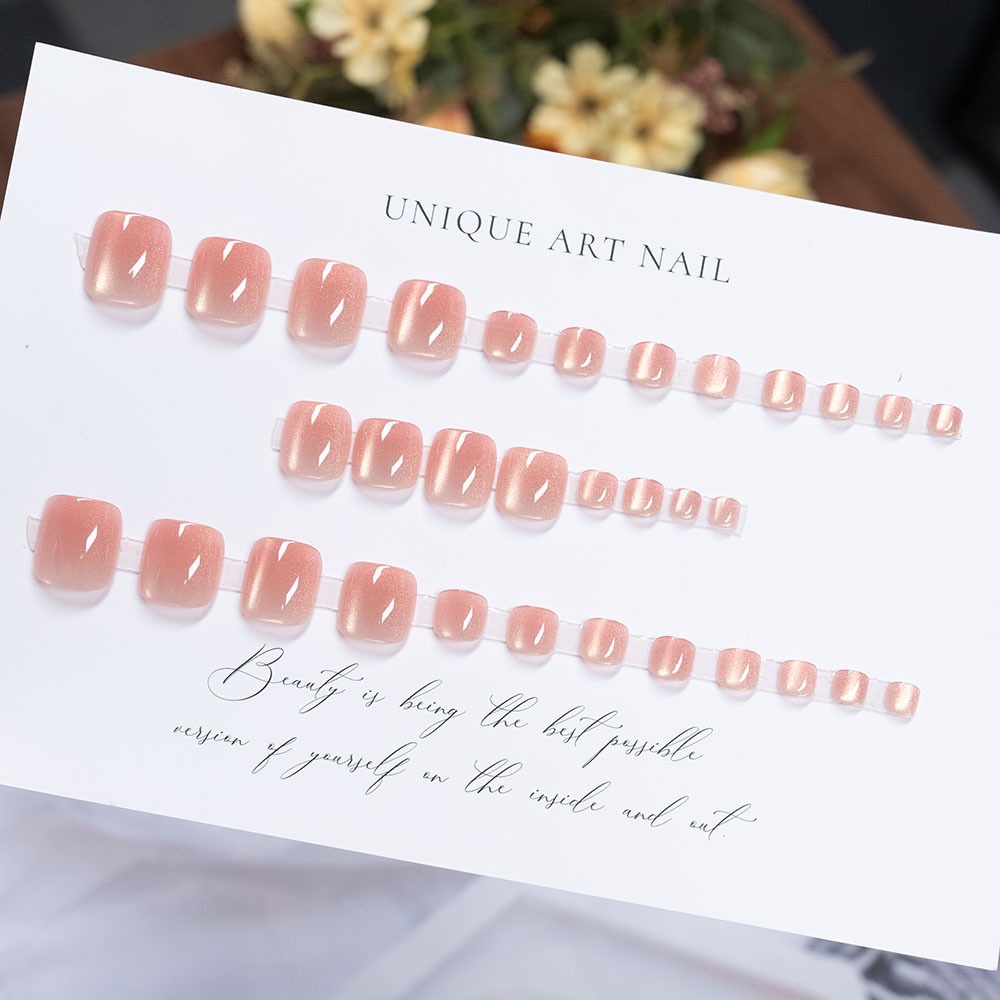 Ombré Pink Cat Eyes Toe Nails 32pcs