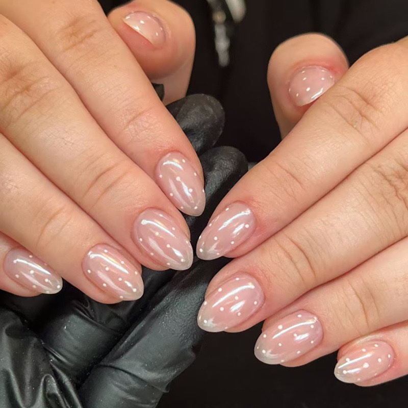 Aurora Pink Polka Dots Short Nails