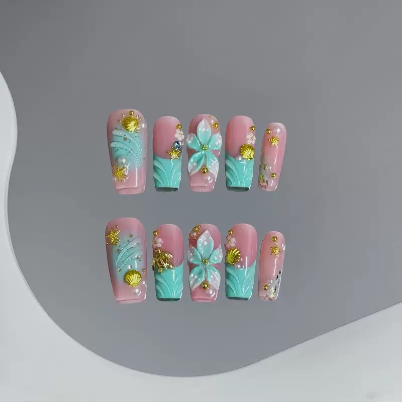 3D Tiffany Blue Handmade Nails