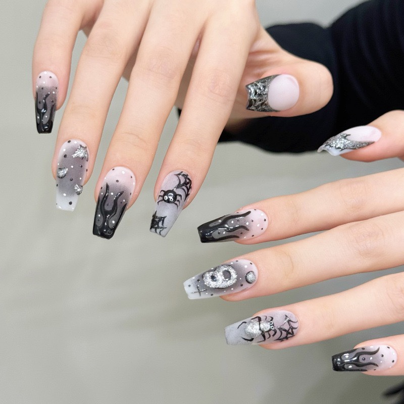 Spider Flame Halloween Handmade Nails