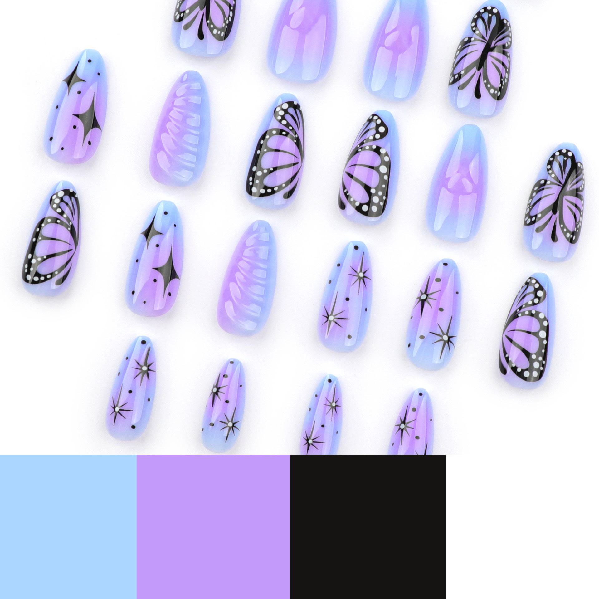 3D Purple Blue Medium Nails