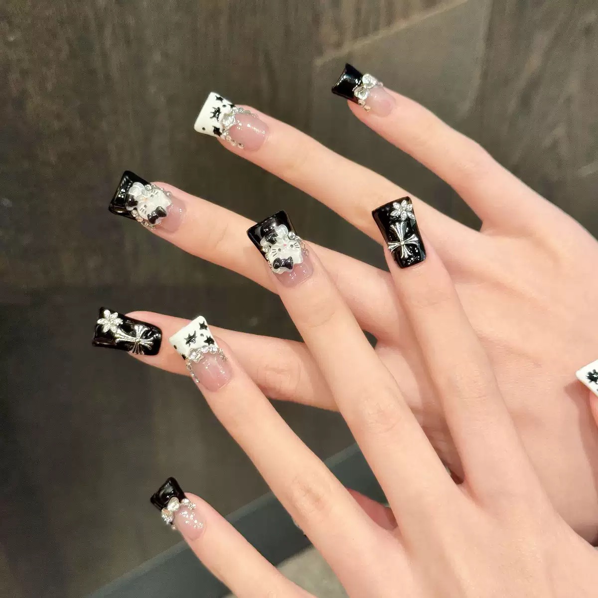 Cutest Black Kitty Duck Handmade Nails