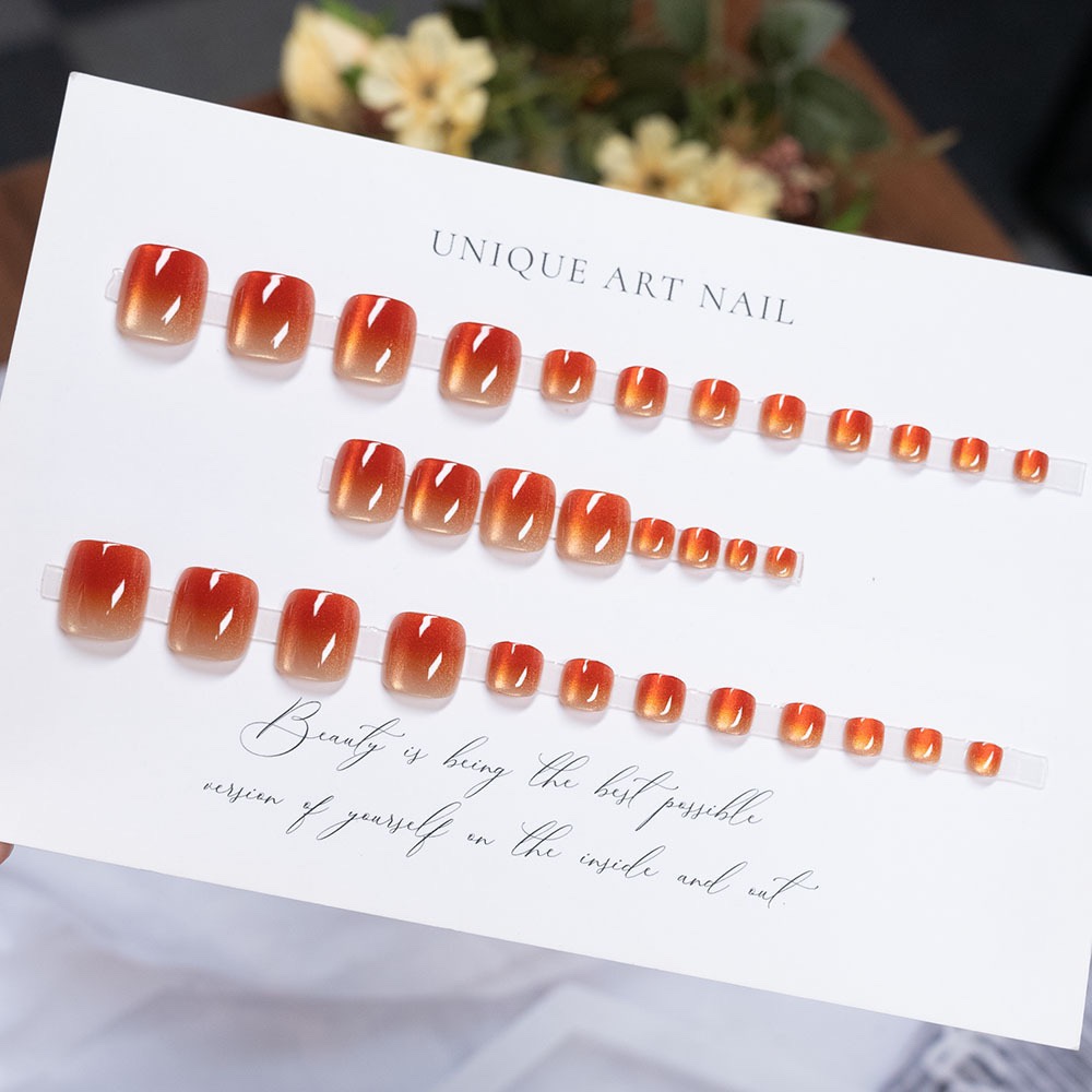 Ombré Red Cat Eyes Toe Nails 32pcs