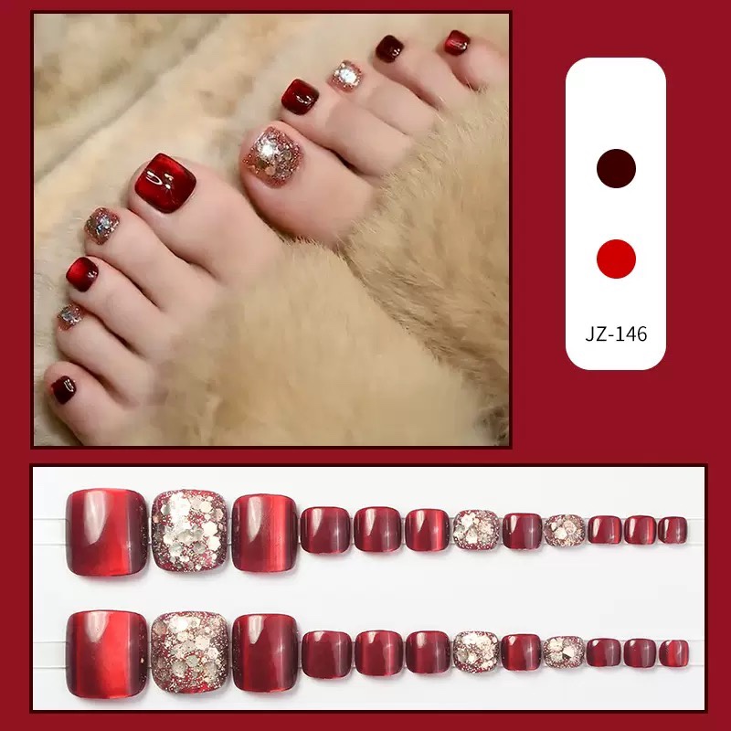 Wine Glitters Press On Toenails