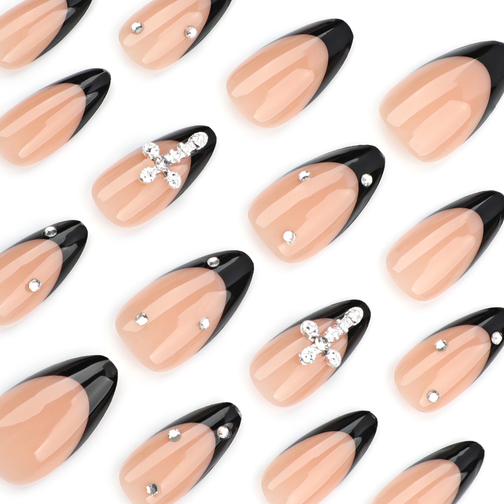 Cross Black French Tips Medium Nails