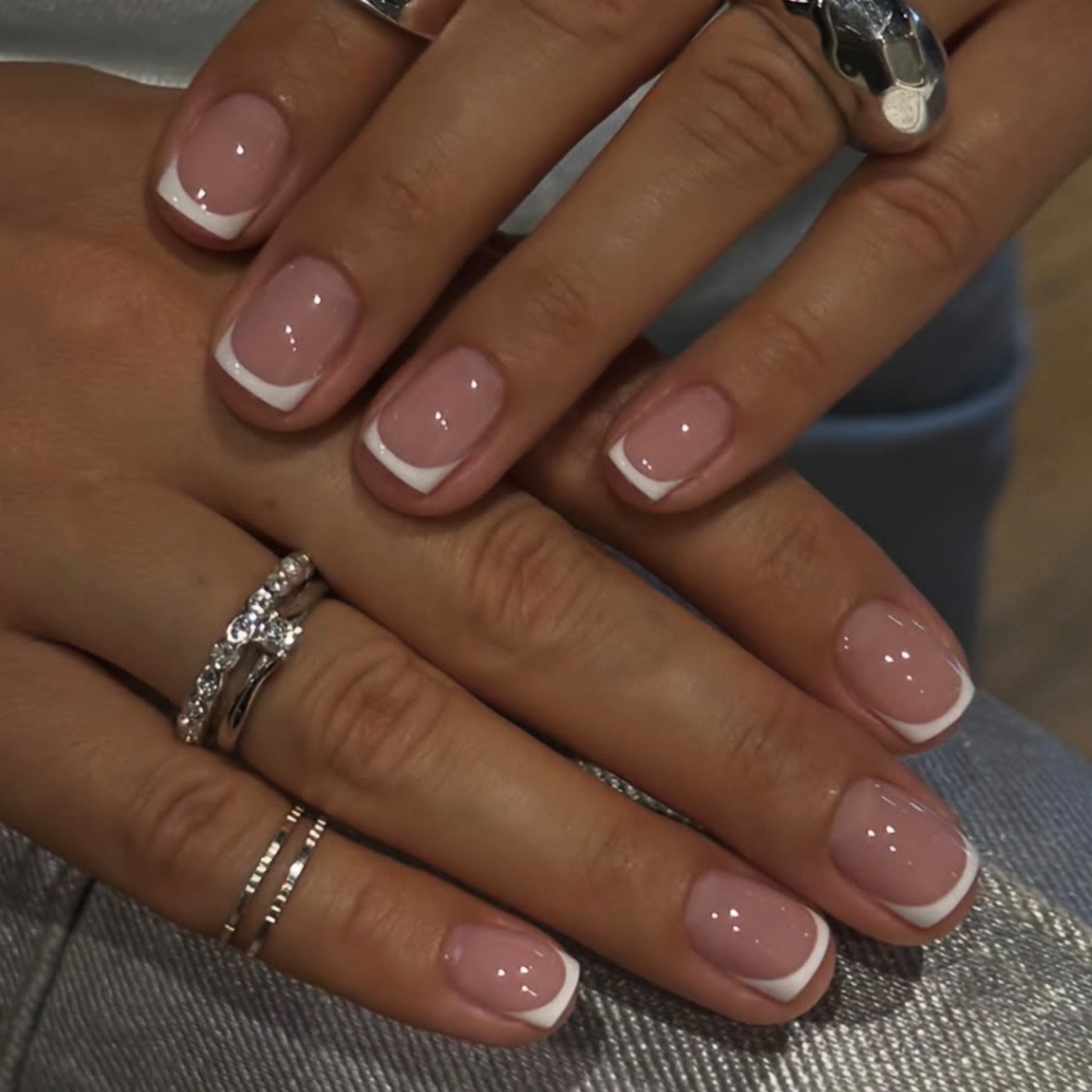 Nude Classic French Short Nails