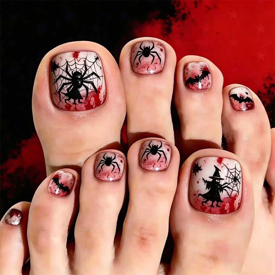 Halloween Spider Toe Nails