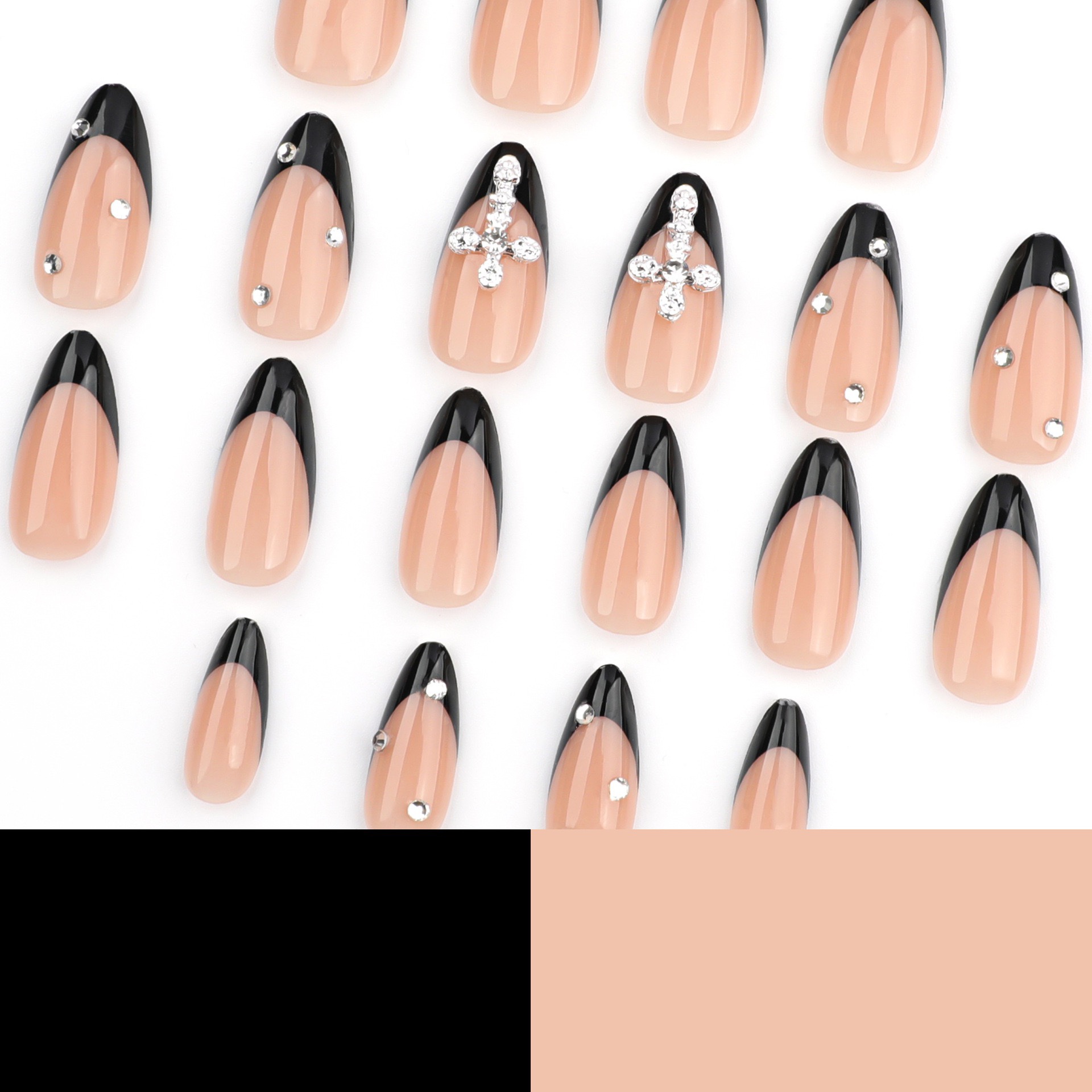 Cross Black French Tips Medium Nails