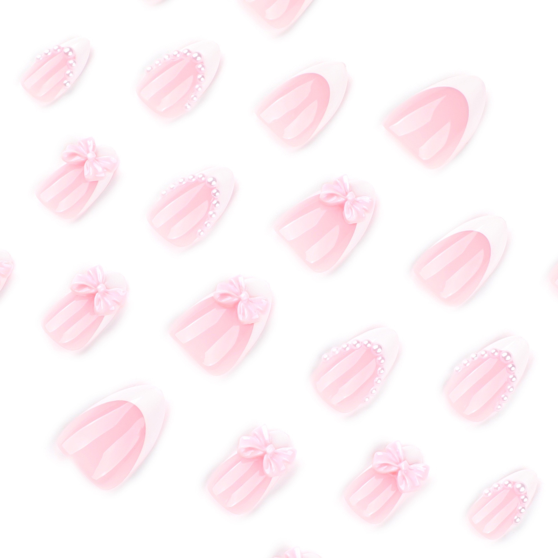 Pearl Bow French Tips Medium Nails