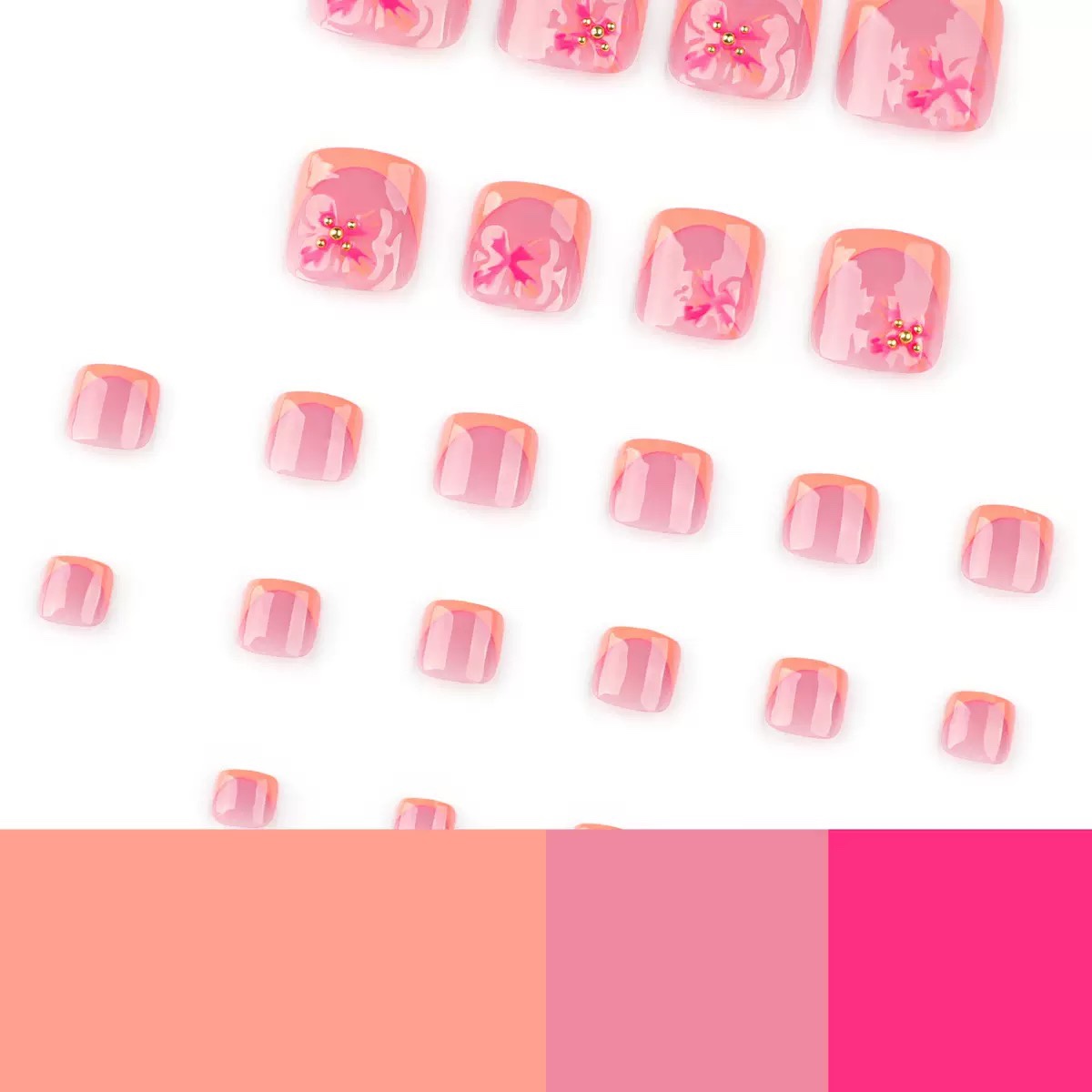 3D Hot Pink Flowers Toe Nails