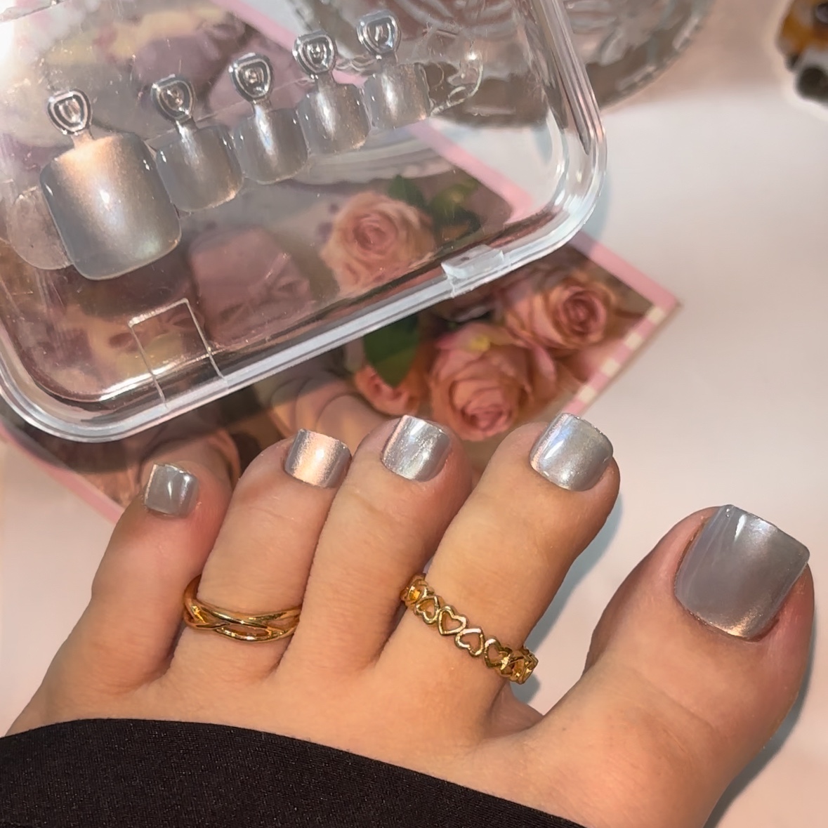 Aurora Blue Press on toenails