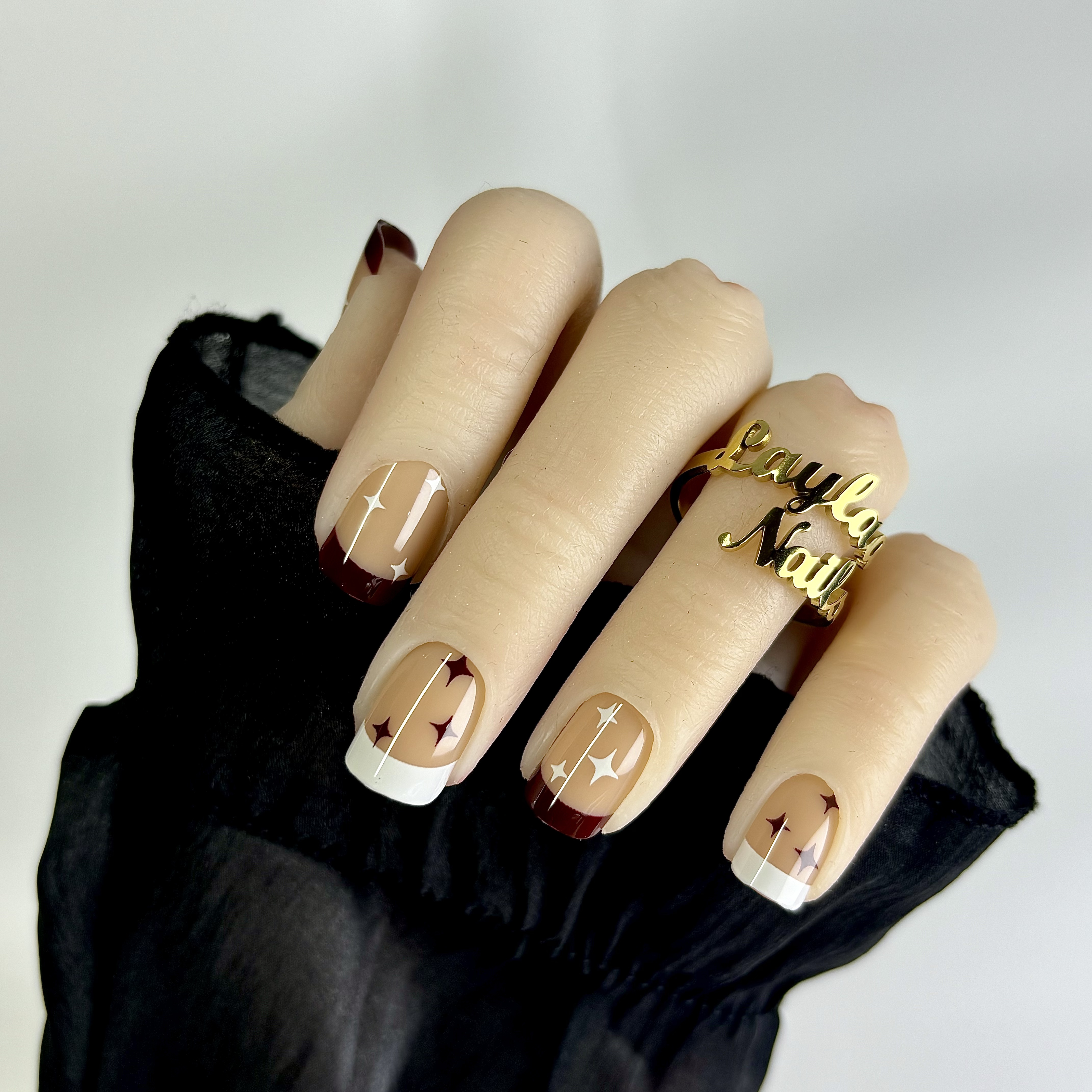 Red and White star Short Nails