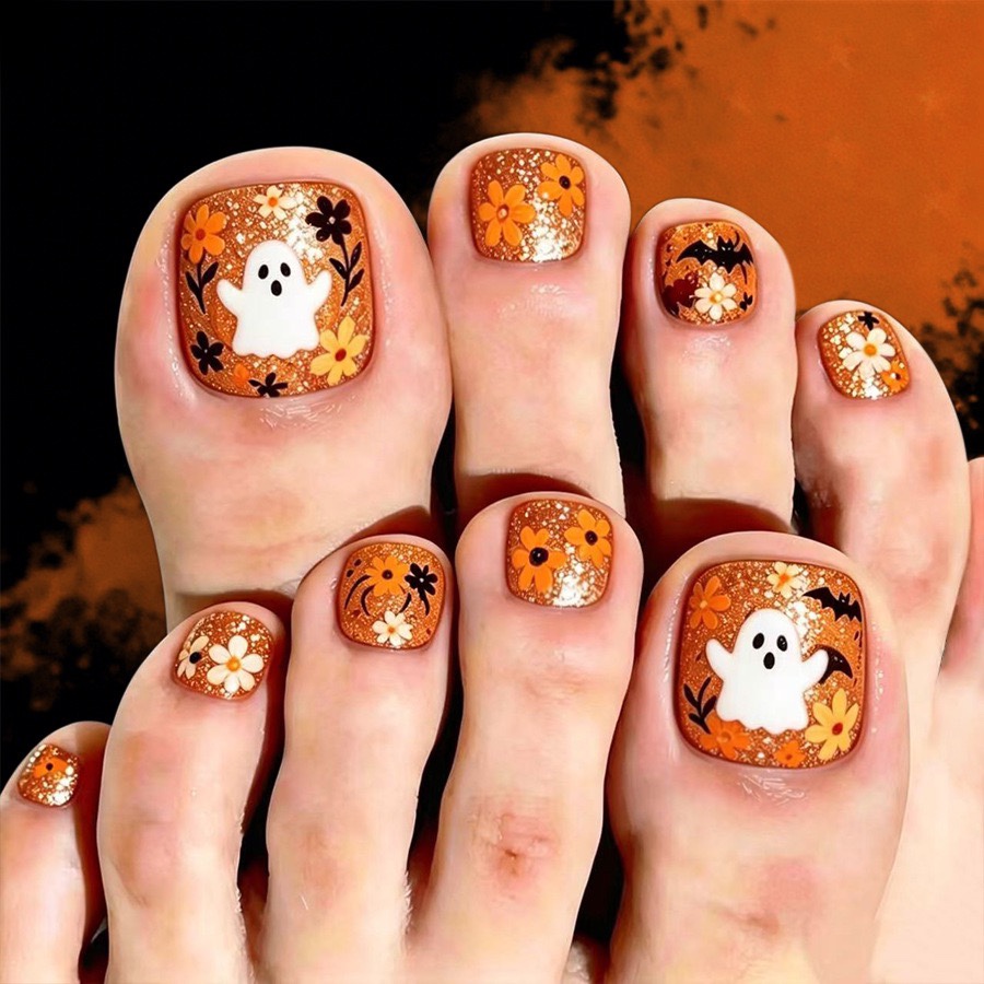 Halloween Pumpkin Toe Nails